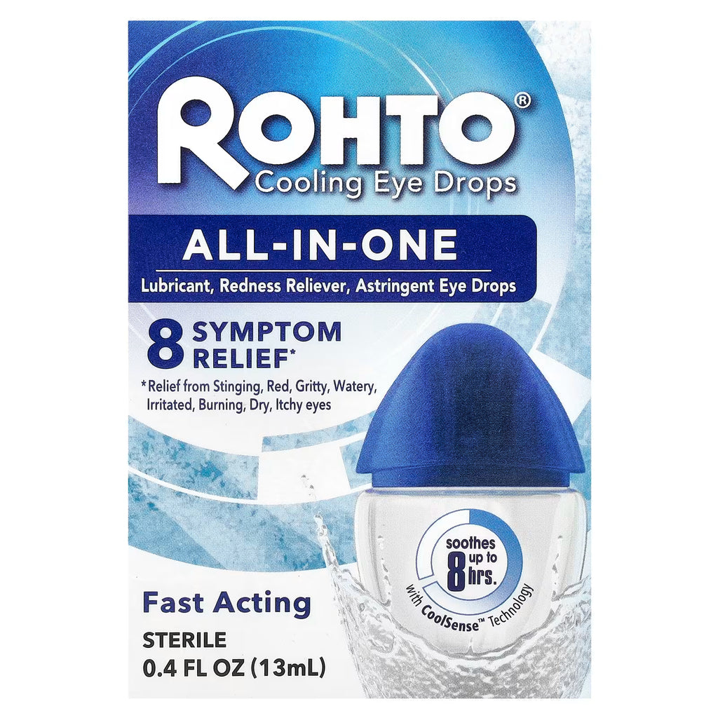 Rohto All-In-One Cooling Oogdruppels – verpakking met verkoelende formule voor rode en vermoeide ogen